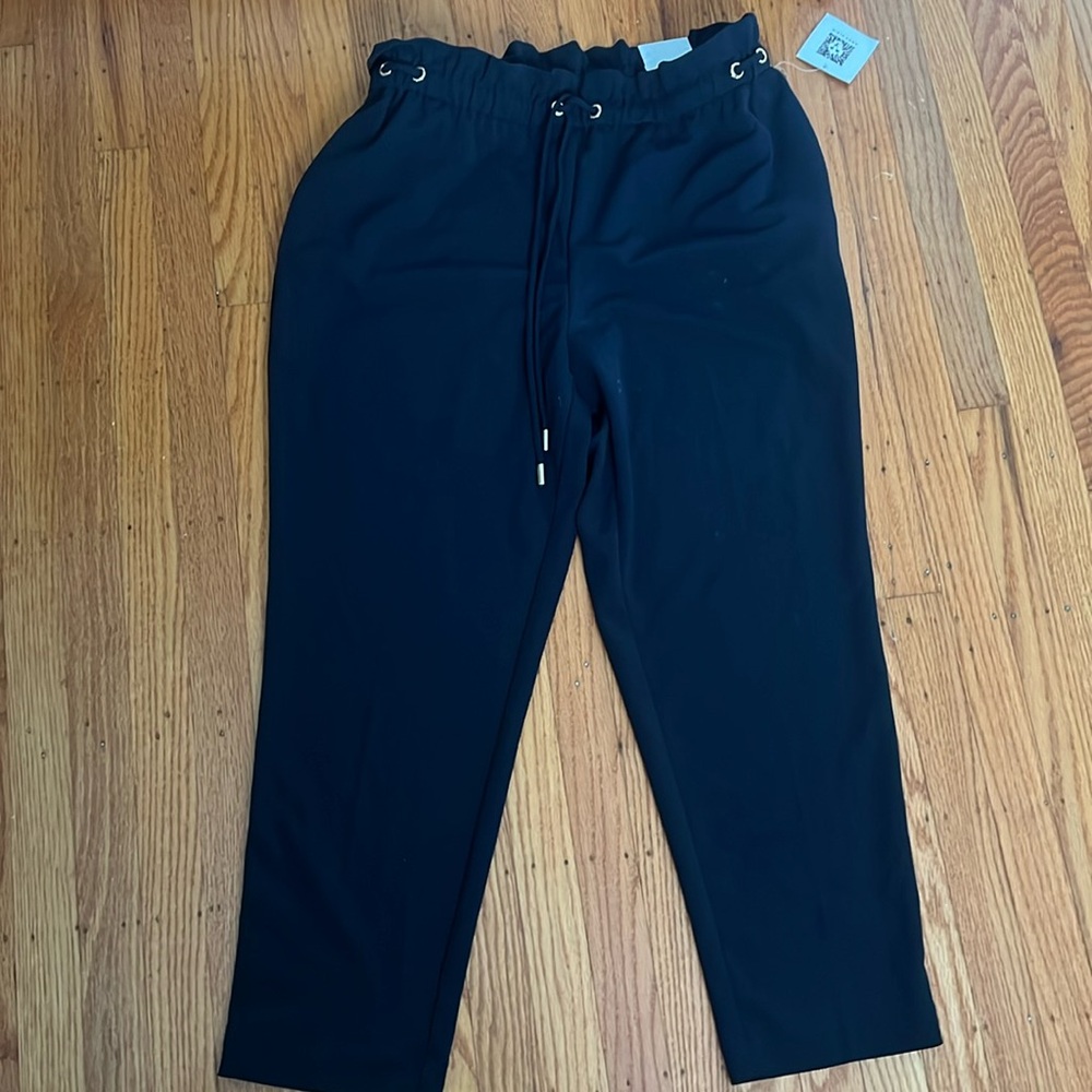 Pull on Navy pants tie front elastic waist
